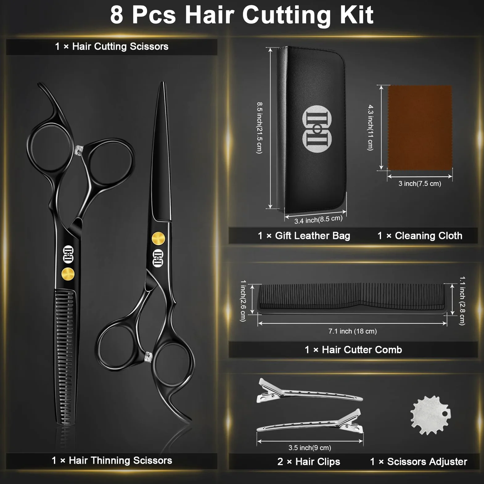 CIICII Friseurschere, Haarschneideschere Profi Set (6,7 Zoll Haarschere & Effilierschere) Haar Bart Trimmen Formung Pflege für Männer Frauen Haustiere Familie Friseursalon (Schwarze)