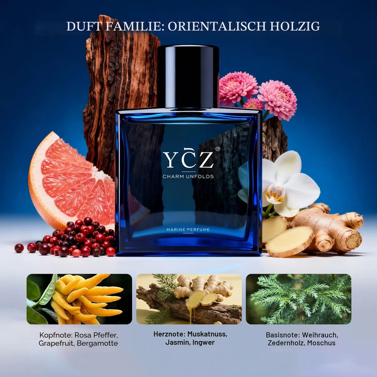 Ycz Charm Marine – Eau de Parfum für Herren 1.7oz – Langanhaltender Parfüm Herren Duft mit orientalisch holziger, ideal für besondere Anlässe und somit das perfekte Geschenk für den Gentleman