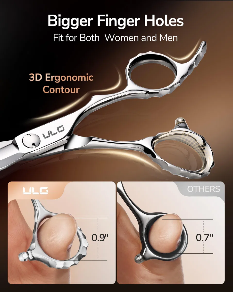 ULG Professionelle Haarschneidescheren, 16,5 cm 440C japanische Edelstahl-Friseurscheren, handgeschliffene rasiermesserscharfe Klingen und ergonomischer versetzter Griff für den Salon und Heimgebrauch