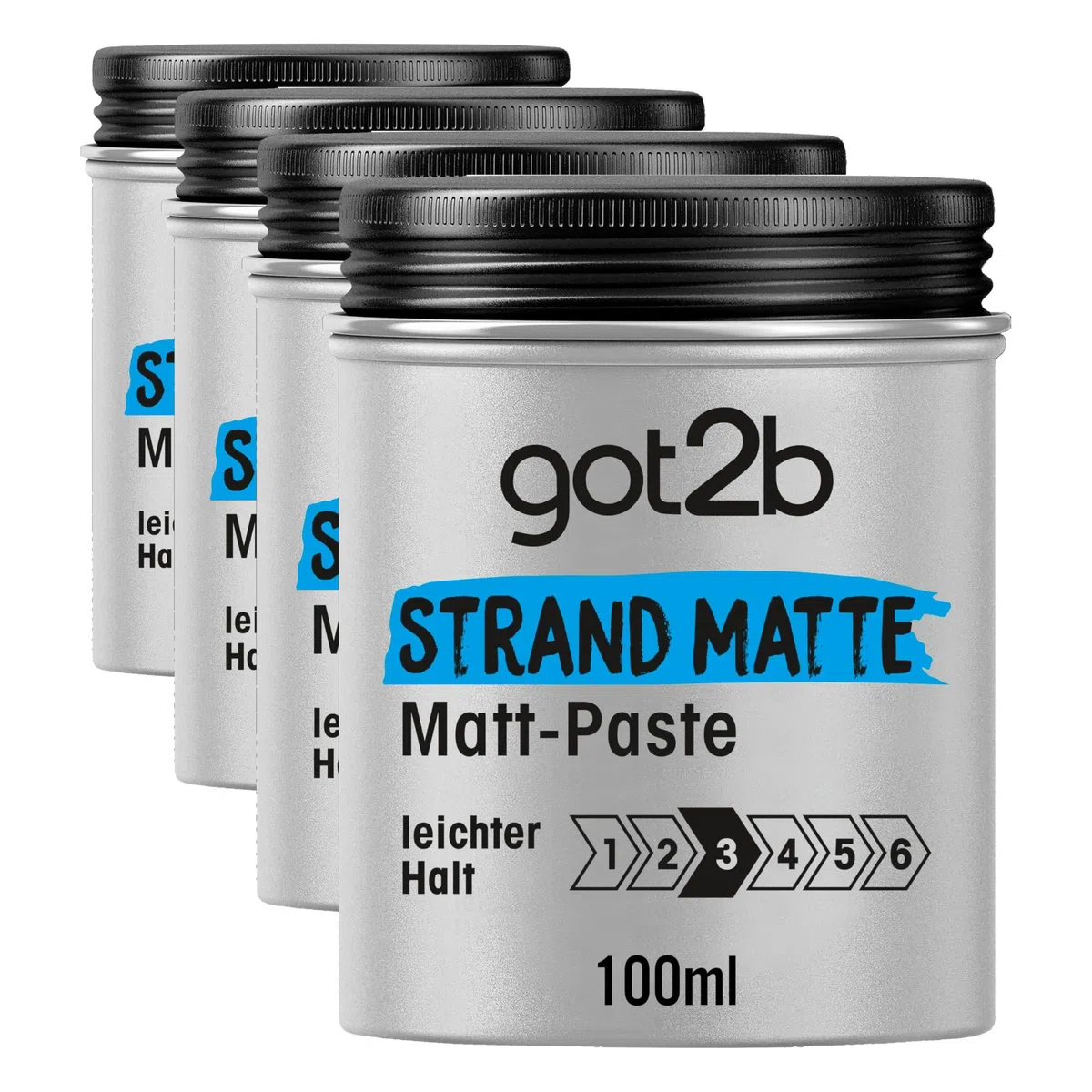 got2b Strand Matte Matt-Paste (100 ml), Styling Paste für matte Surfer Looks, zum Strubbeln, Texturieren oder Zähmen ohne Verkleben, leichter Halt (Packung mit 4)