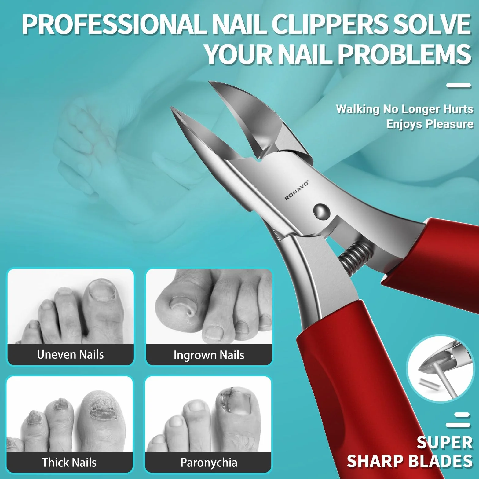 Podologen Zehennagelknipser, Professionelle Dicke & Eingewachsene Zehennagelknipser für Männer & Senioren, Pediküre Clipper Zehennagelschneider, Super scharfe gebogene Klinge Grooming Tool