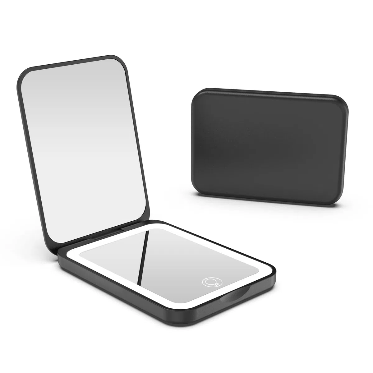Kintion LED Taschenspiegel, 1X/3X Reisespiegel mit licht, Wiederaufladbarer Taschenspiegel, 3 Farbtemperatur Taschenspiegel Klappbar, Dimmbar, Kleine Handtaschenspiegel Frauen als Geschenk, Schwarz