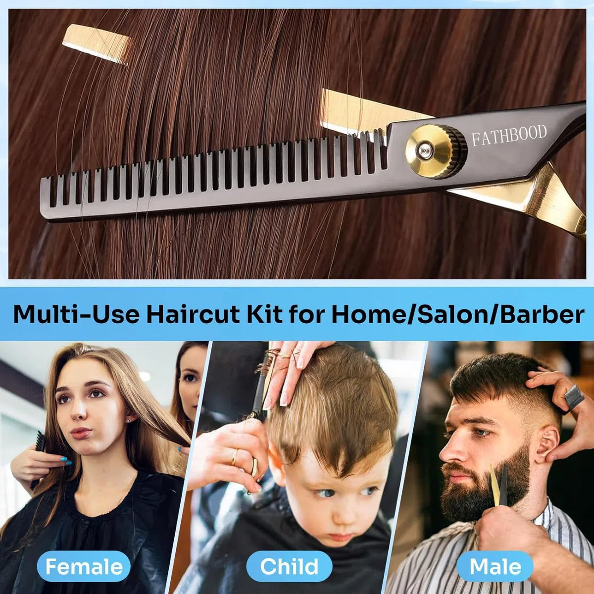 Haarschere Set, 15 Stücke Friseurschere Set Friseurscheren Profi 6,7 Zoll Haarschneideschere Hohe Qualität 440C Delstahl Haarschneide Set für Damen Herren Kinder Familie Friseursalon