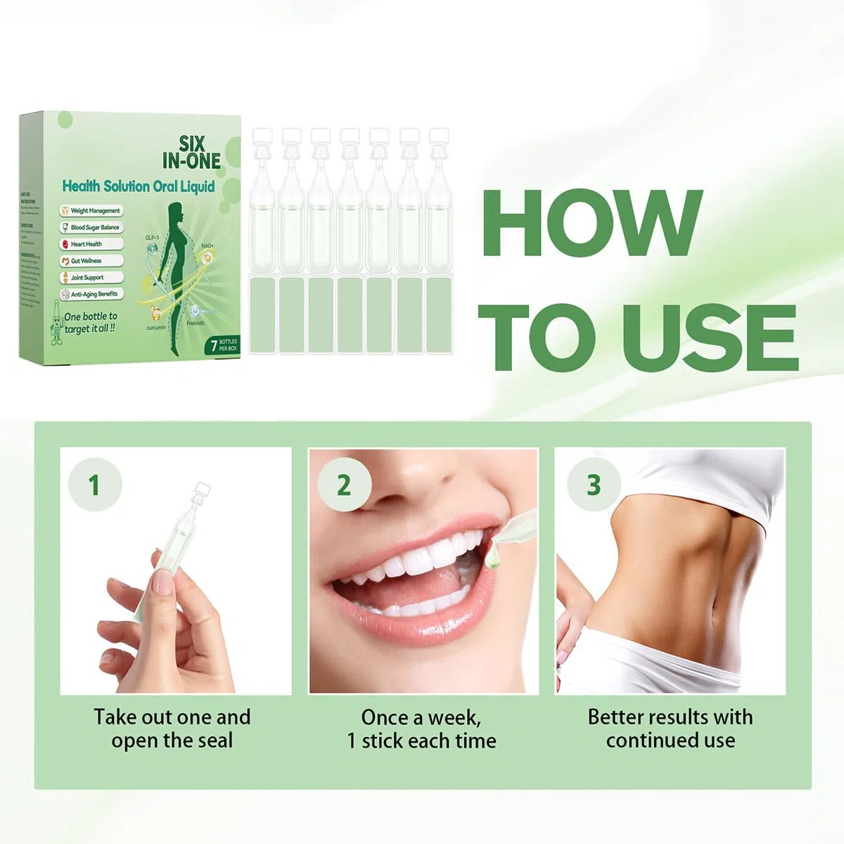 6-in-1 Abnehmen Tropfen, Orale Flüssigkeit zum Abnehmen, Weight Loss Drops, Six-in-One Pflege Tropfen für die tägliche Körperpflege, Bauchfett Schnell Loswerden, für Frauen und Männer