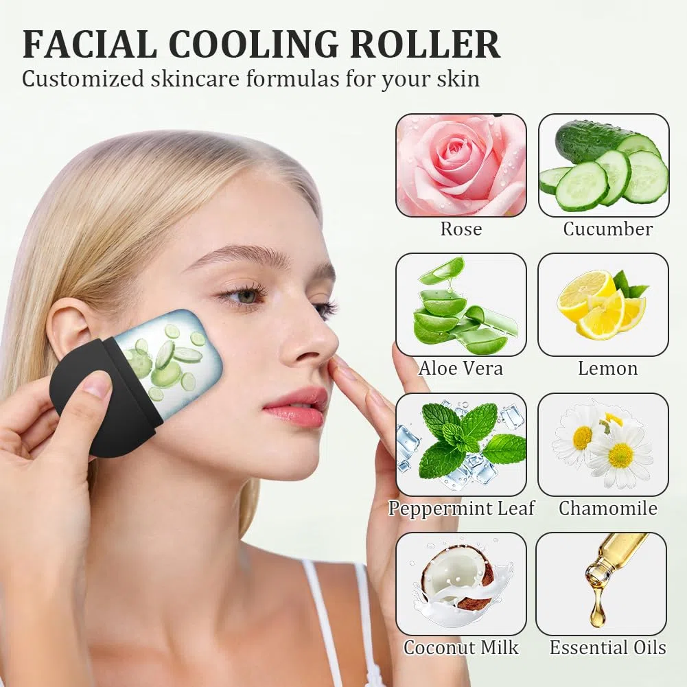 Beugo Ice Roller Gesicht, Eisroller Gesicht Auge Massagegerät, Katzenkratzstil Facial Eisroller Eis-Gesichtsbehandlung, Reduziert Schwellungen, Gesicht Straffung, Augenringe (Schwarz, 1 Stück)