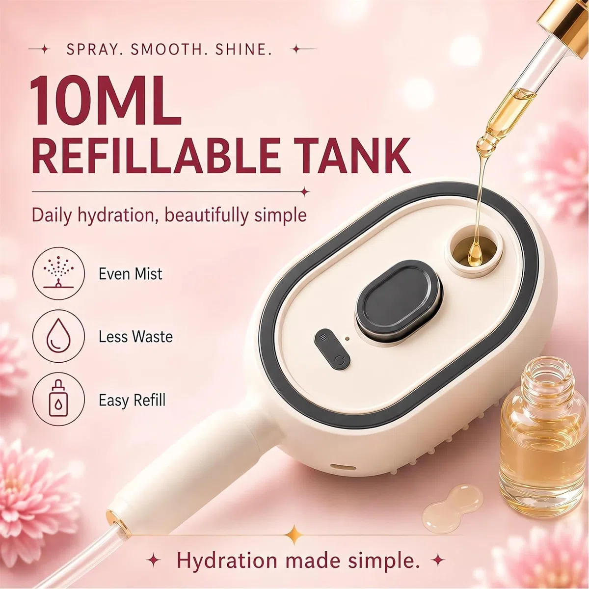 Electric Spray Air Cushion Massage Comb, 3-in-1 Spray Air Cushion Massage Comb & Self-Cleaning, Rechargeable Scalp Massage Brush, Anti-Static Detangling Hairbrush for Wet, Dry, Curly Hair (Pink)