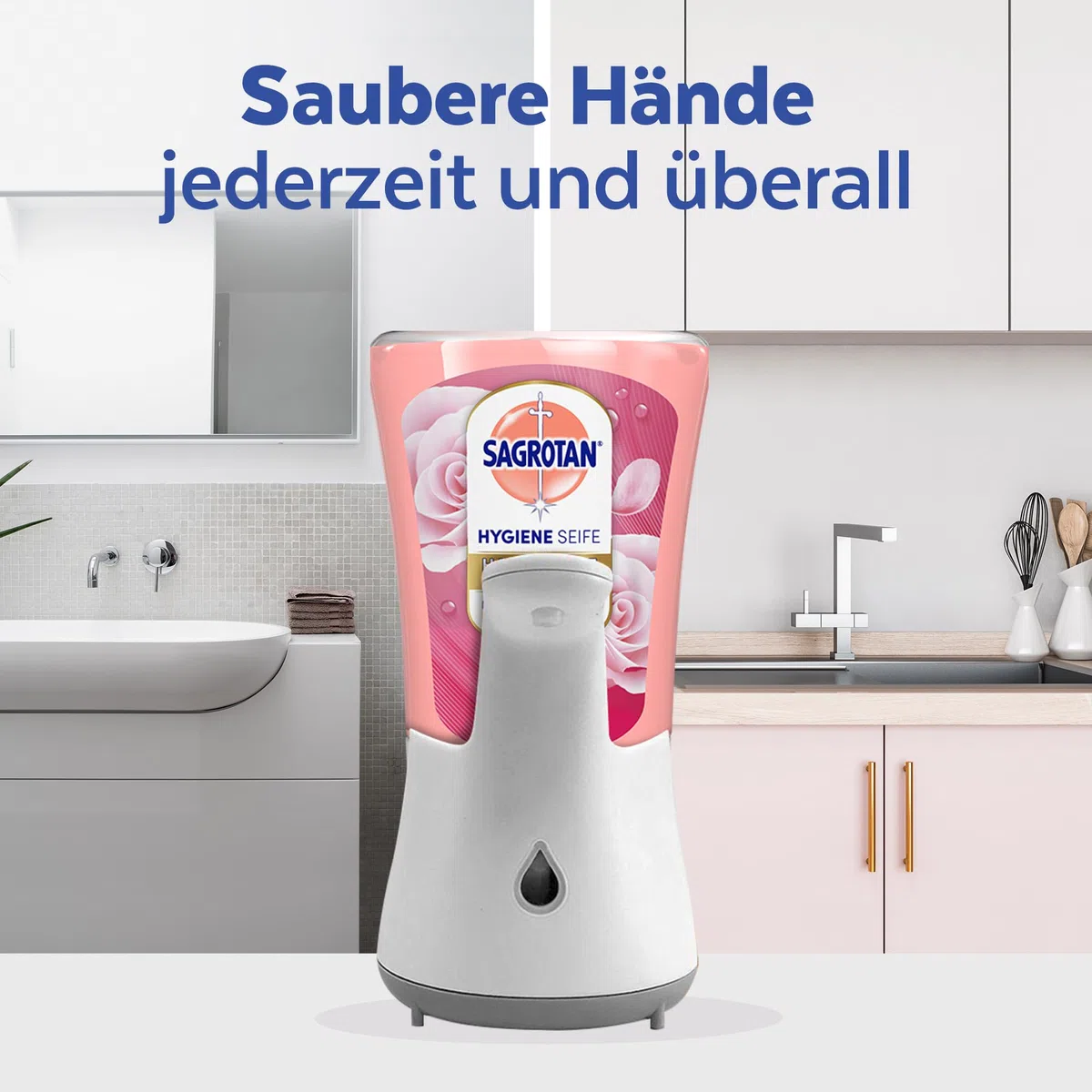 Sagrotan No-Touch Nachfüller Rose und Shea – Für den automatischen Seifenspender – 5 x 250 ml Handseife