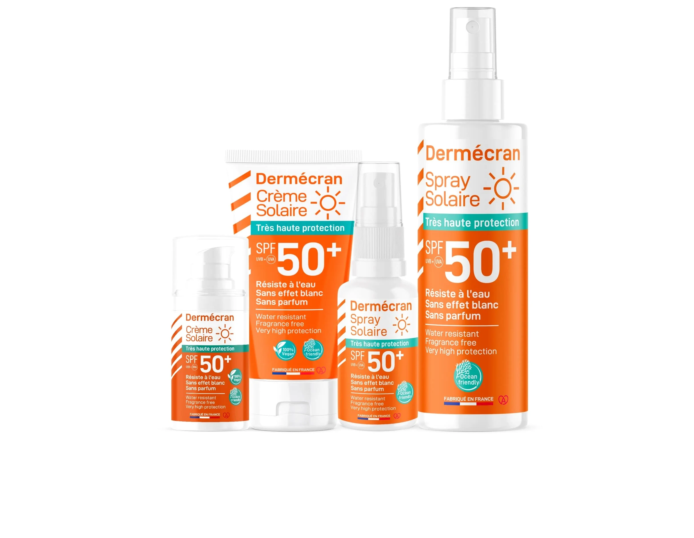 12 Stück – Dermécran – Sonnencreme SPF50+ – Gesicht und Körper – Formel Vegan & Ocean Friendly – wasserfest – für die ganze Familie ab 3 Jahren – Taschenformat 15