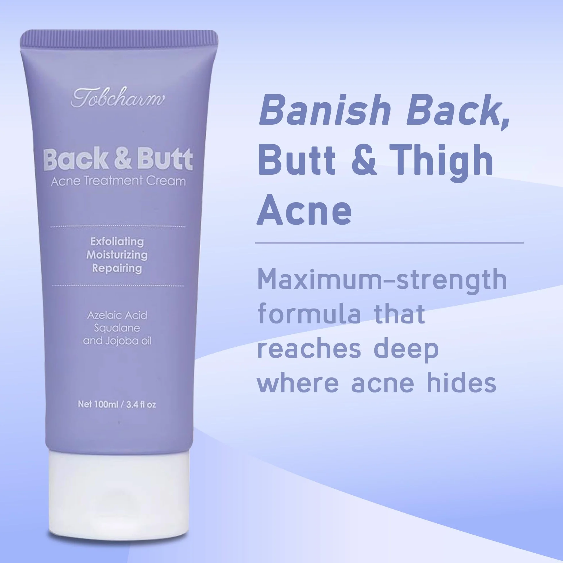 Tobcharm Butt Akne Clearing Behandlung, maximale Stärke Körpercreme für Rücken, Gesäß, Oberschenkel & Brust Akne Entfernung, Hautklärende Lotion für Männer & Frauen, Schaumreiniger für Bacne