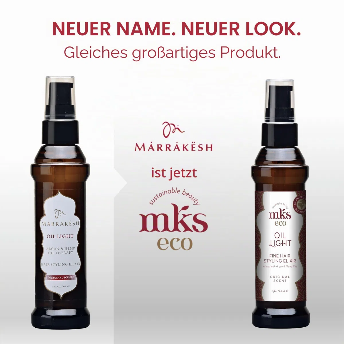 MKS Eco Oil Light, Original - 2 fl oz - Haarstyling-Elixier - Marokkanisches Arganöl, Hanfsamenöl - Ideal für feines Haar - Spendet Feuchtigkeit, pflegt das Haar und kontrolliert Frizz