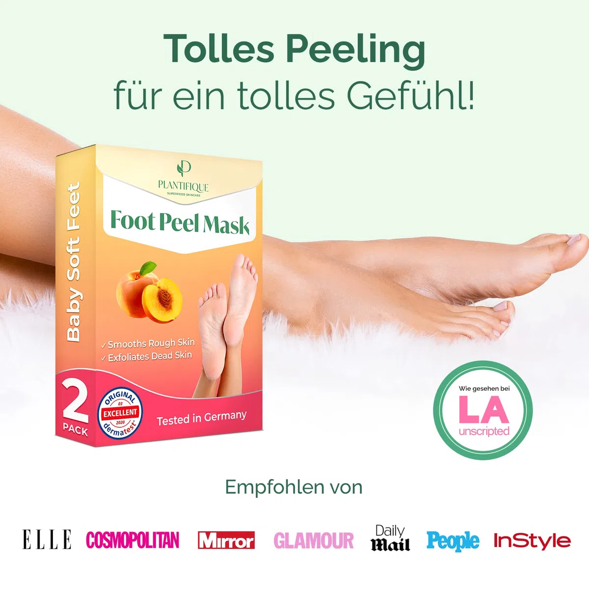 Plantifique Fußmaske - Hornhaut Socken - 2 Paar Pfirsich Fussmaske Hornhautentferner Socken - Hornhaut entfernen fuß - Foot Peel Mask Fußpeeling - Fußpflege Geschenke
