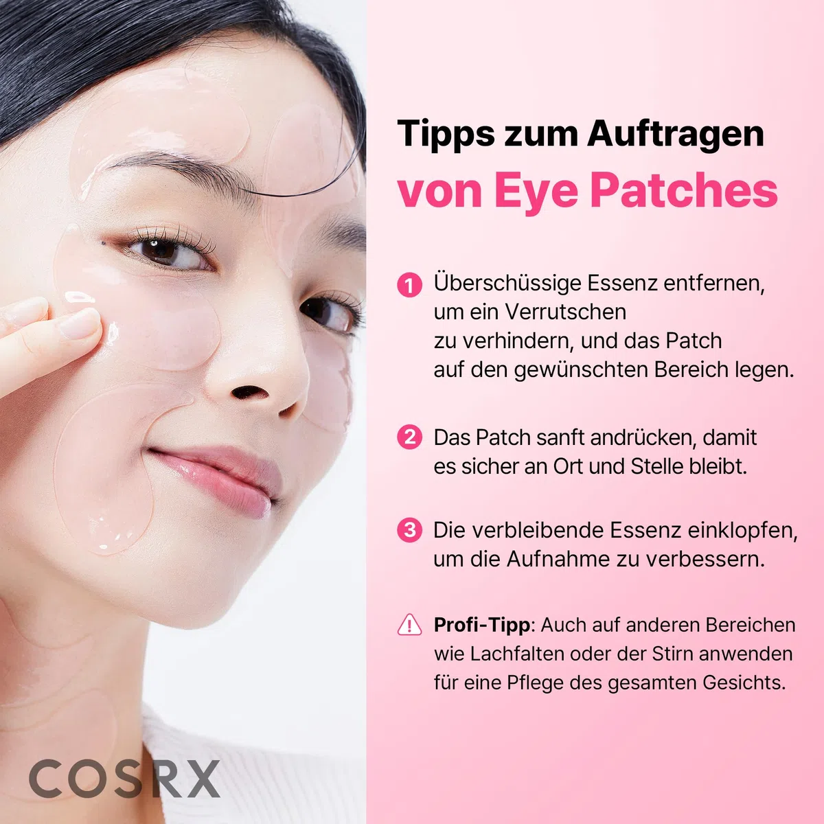 COSRX Pink Peptide Collagen Hydrogel Augenpads mit Koffein gegen Augenringe, vermindert das Volumen von Tränensäcken und Schwellungen, Anti-Falten Eye Patches, Korean Skincare, 60 Stück