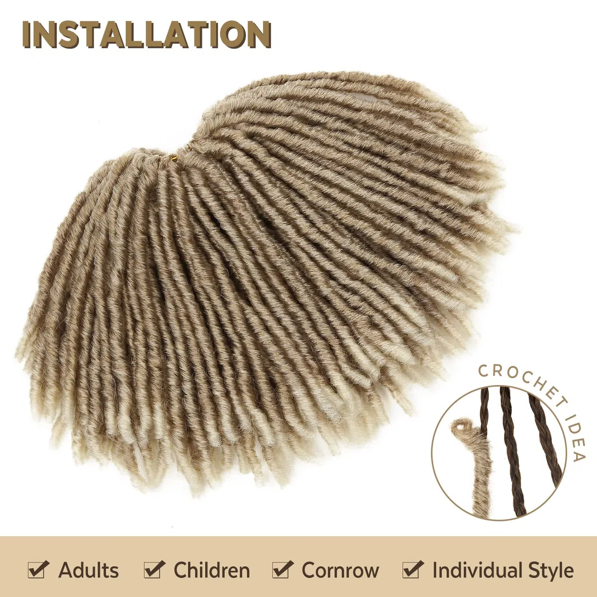 WIGNEE Hook-Hair 120 Strähnen Faux Locs 20 cm, weiche, vorgezwirnte Locs, 6 Packungen vorgezwirntes Hook-Hair für schwarze Frauen (20 cm, 27/613)