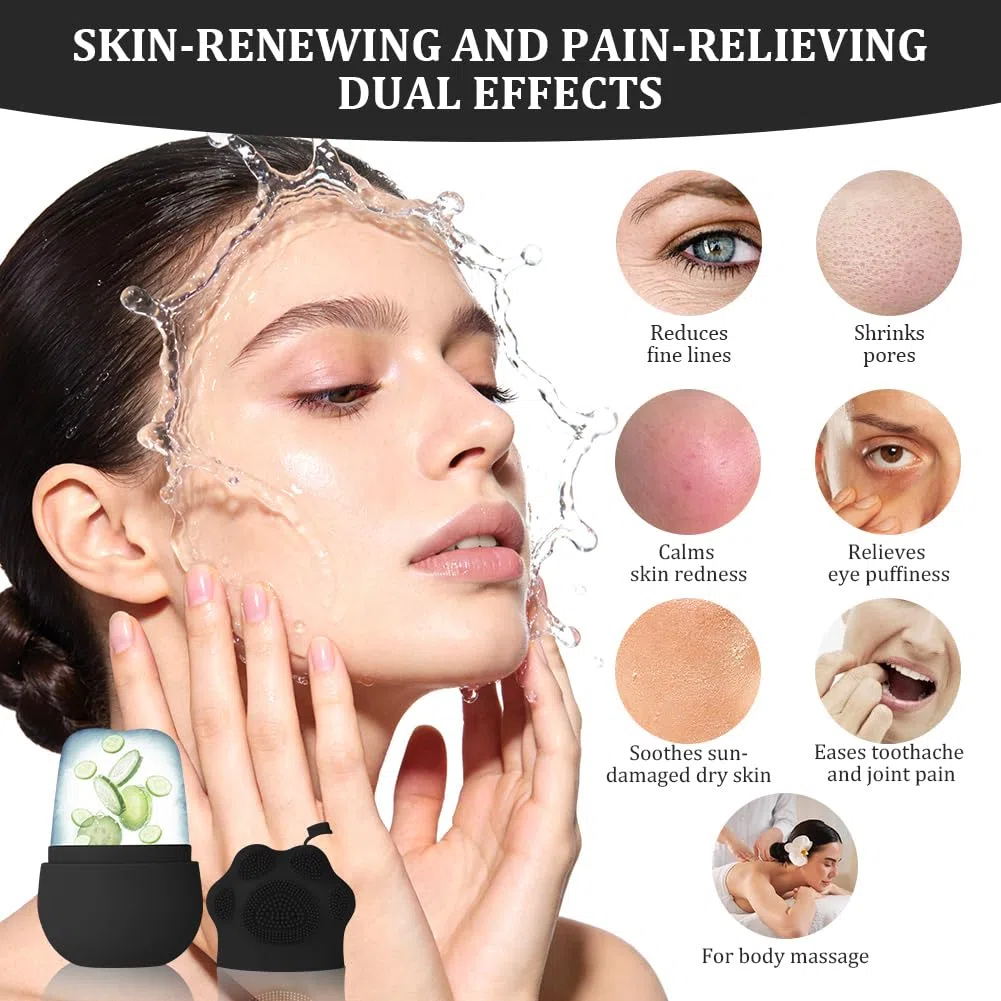 Beugo Ice Roller Gesicht, Eisroller Gesicht Auge Massagegerät, Katzenkratzstil Facial Eisroller Eis-Gesichtsbehandlung, Reduziert Schwellungen, Gesicht Straffung, Augenringe (Schwarz, 1 Stück)