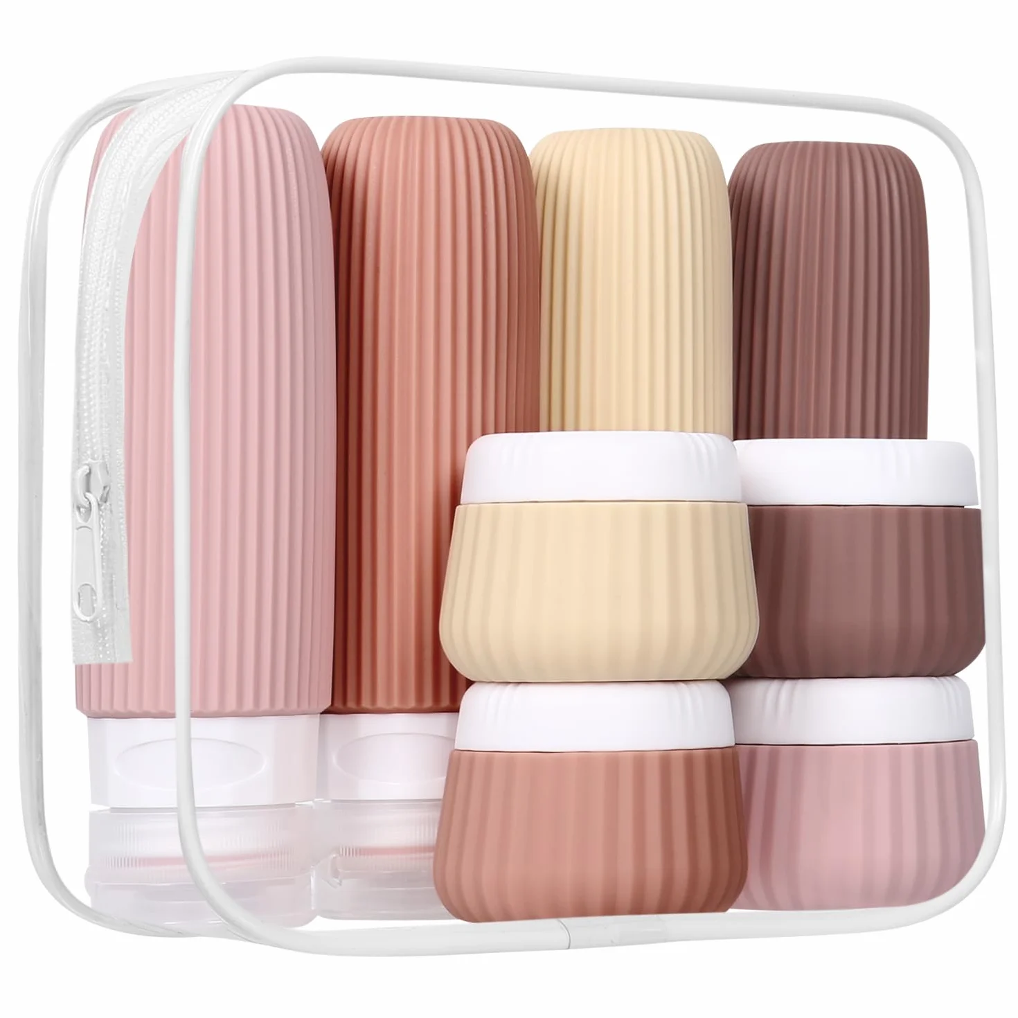8 Stück Reiseflaschen Zum Befüllen,Silikon Reiseset Flüssigkeiten,Reiseflaschen Zum Befüllen 30/90ml,Reise-Behälter für Toilettenartikel,mit Clear Bag,Leak Proof Squeezable Reise Gadgets Cremes Jars