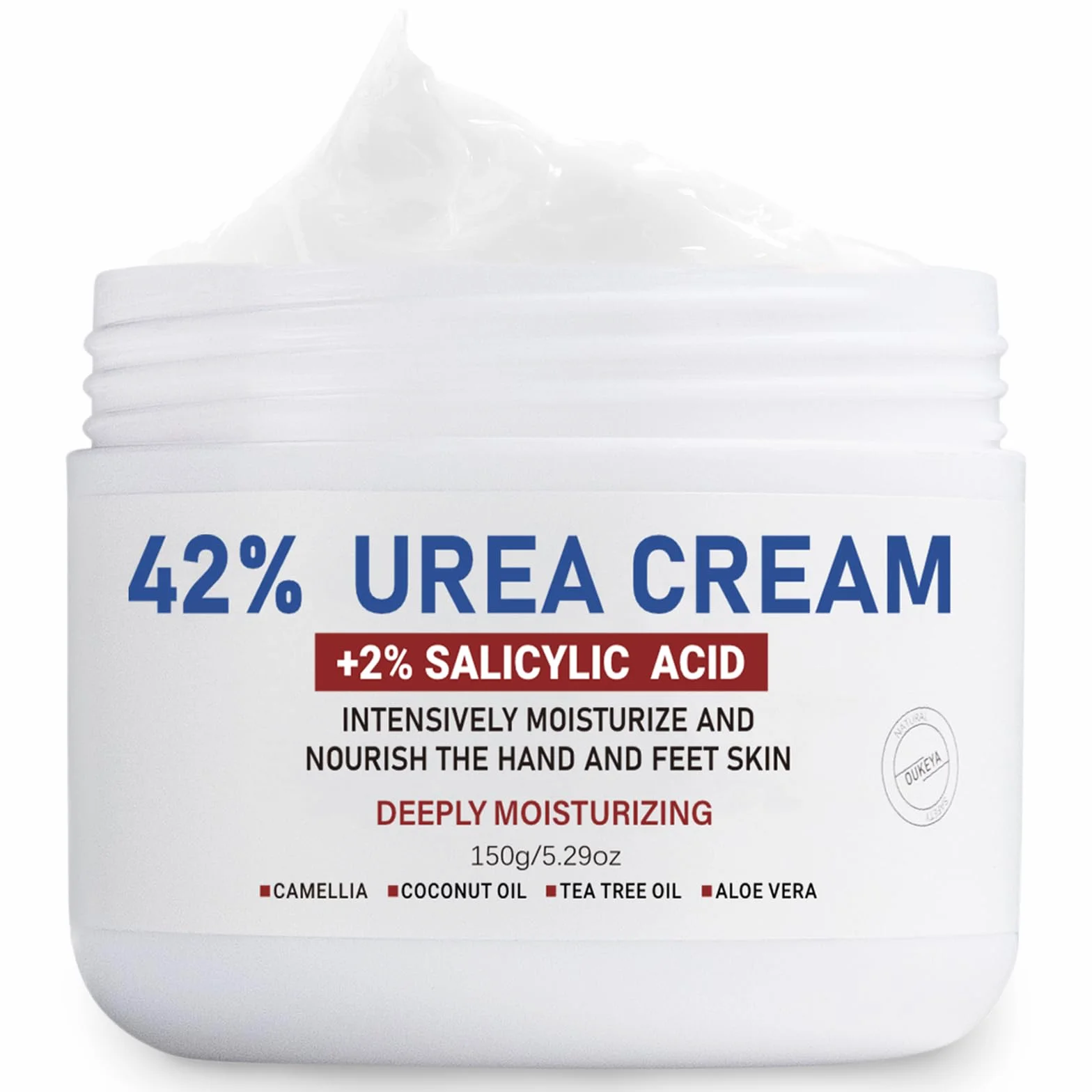 OUKEYA Urea Creme 42% mit 2% Salicylsäure, Fusscreme Feuchtigkeit & Reparatur für Trockene, Füße, Fersen, Knie, Urea Handcreme für Hände, Fußcreme, Hornhautentferner, Entfernt Hühneraugen, Tote Haut