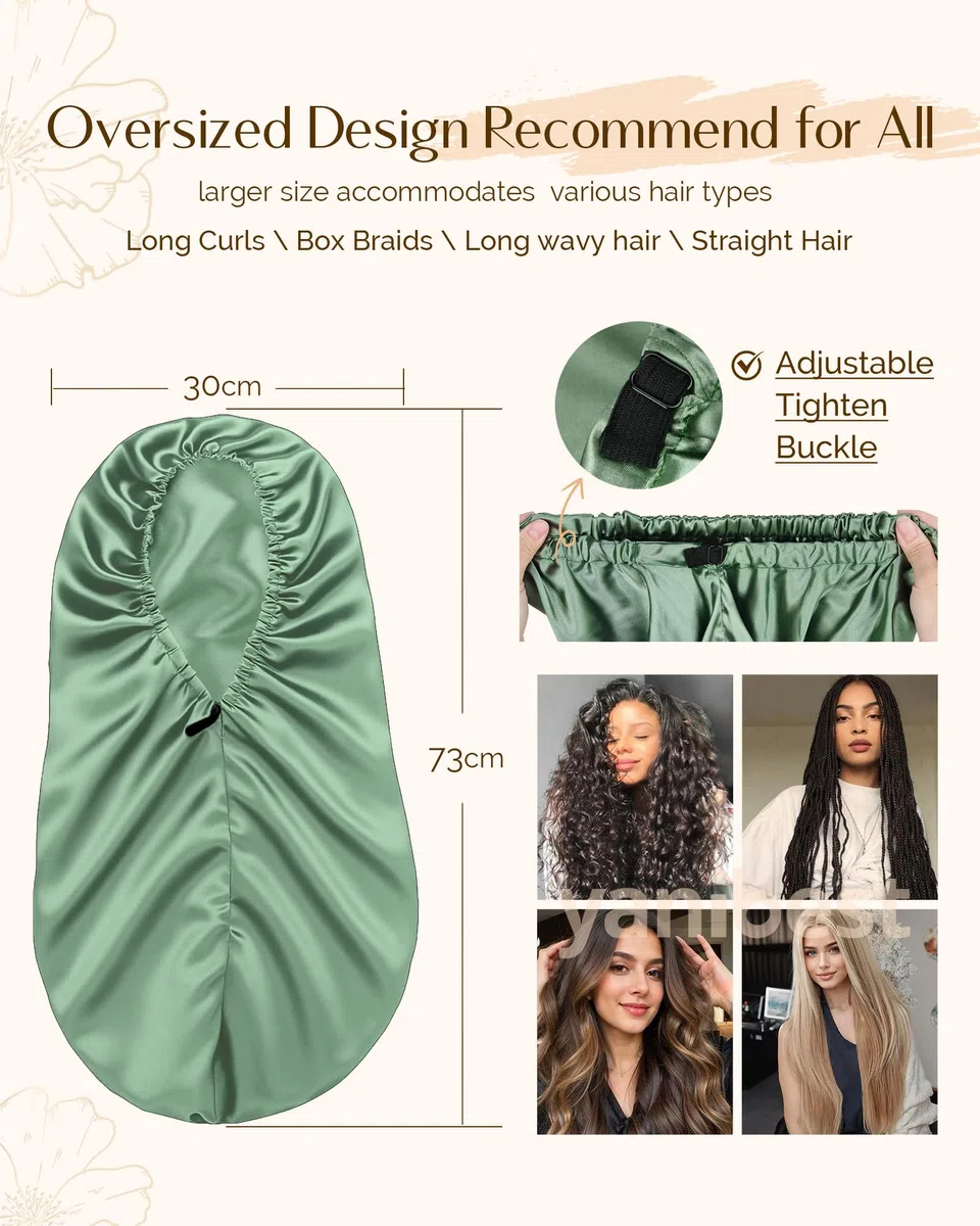 YANIBEST Lange Haube Geflecht Haube zum Schlafen Verstellbare Satin-Seidenhaube für Zöpfe Schlafhaube für Frauen Locs