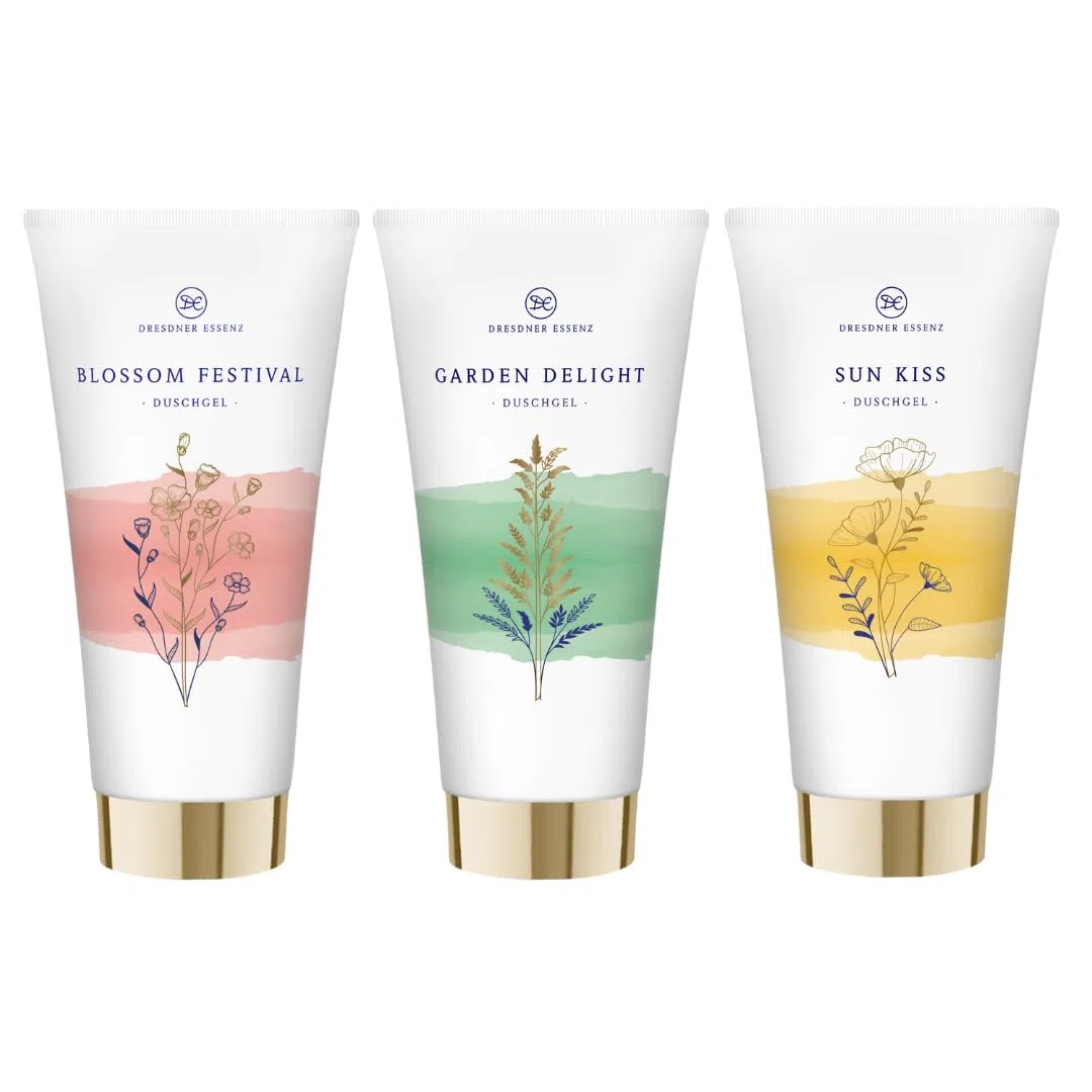 Dresdner Essenz Private Collection Duschgele – Set aus 3 luxuriösen Duft-Duschgelen (3x200ml): Blossom Festival, Garden Delight & Sun Kiss