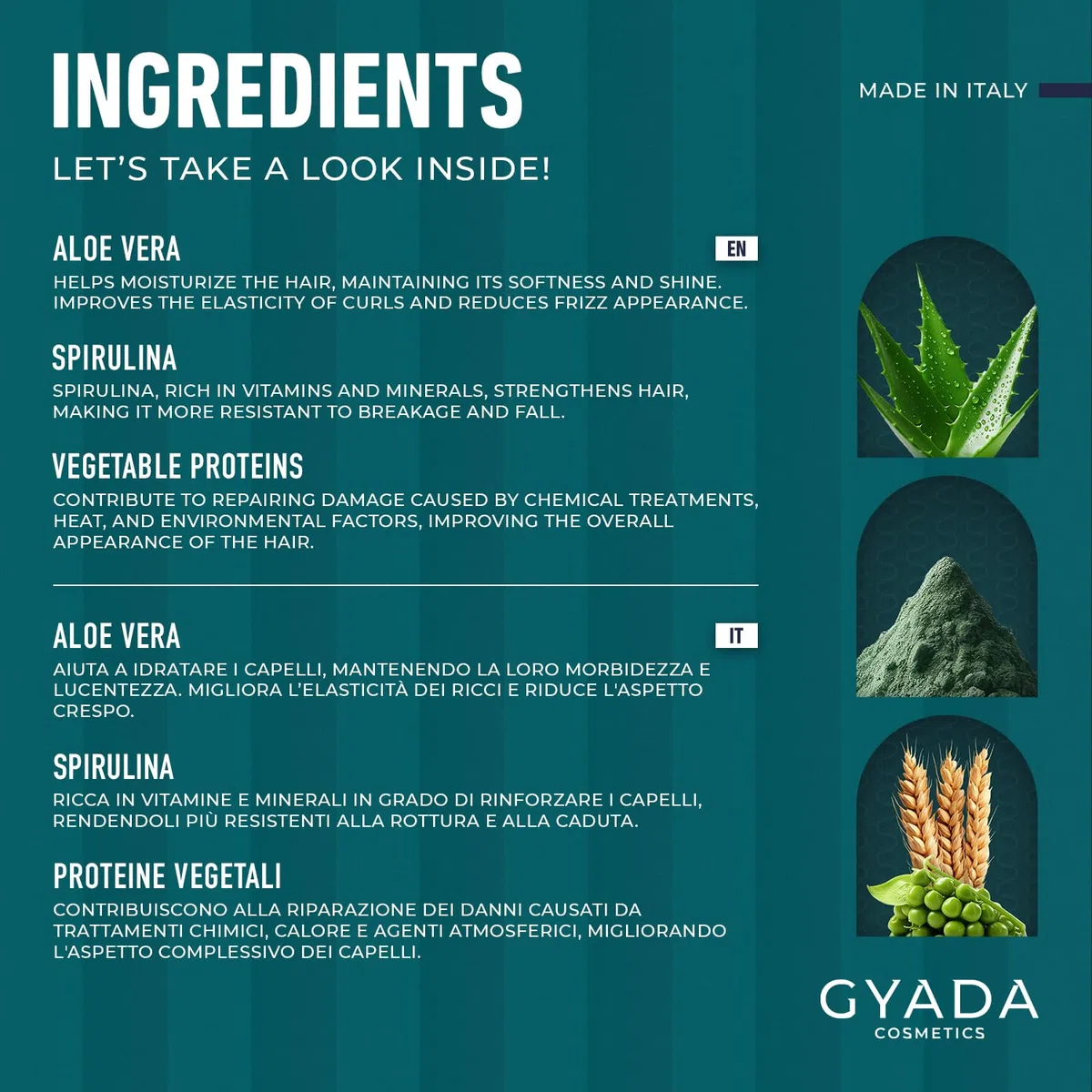 GYADA COSMETICS, Stärkende Haarpackung mit Spirulina, pflegend, Anti-Haarausfall, wirkt Spliss entgegen, geeignet für brüchiges Haar, mit Hafer und Ginseng, 250 ml
