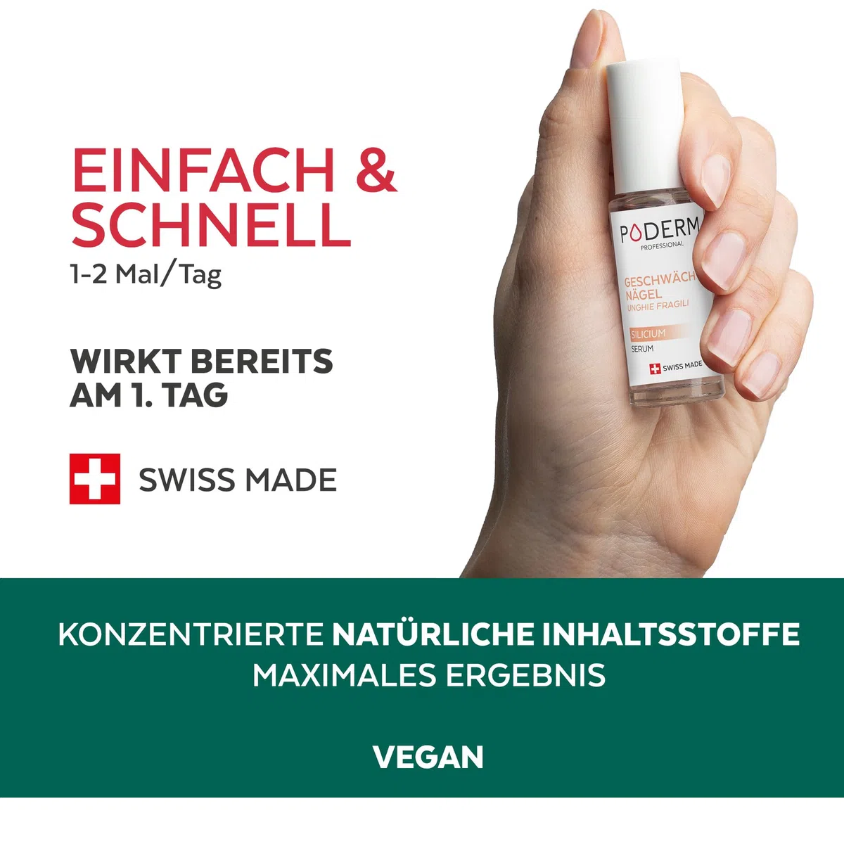 PODERM - STRAPAZIERTE NÄGEL CHEMOTHERAPIE – Serum Silicium - Beruhigt, kräftigt und repariert - Schützender Nagelhärter - Professionelle Pflege - Swiss Made