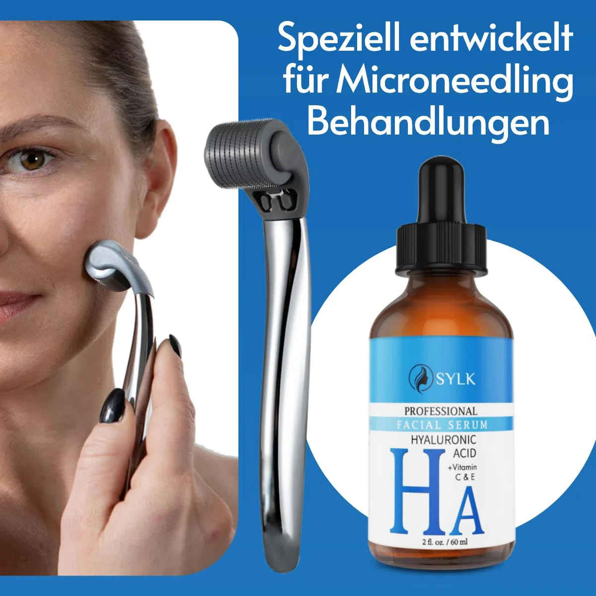 Hyaluron Serum Hochdosiert mit Vitamin C für Microneedling | Hyaluronsäure + Vitamin C & E | Hyaluronic Acid Serum Gesicht | Anti Aging & Anti Falten | Feuchtigkeitsserum | 60 ml
