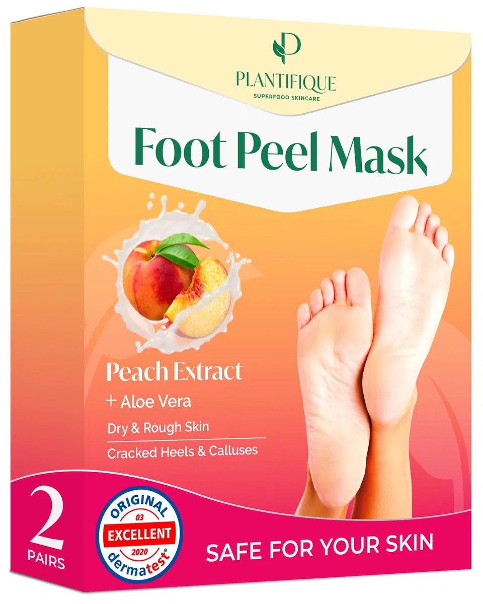 Plantifique Fußmaske - Hornhaut Socken - 2 Paar Pfirsich Fussmaske Hornhautentferner Socken - Hornhaut entfernen fuß - Foot Peel Mask Fußpeeling - Fußpflege Geschenke