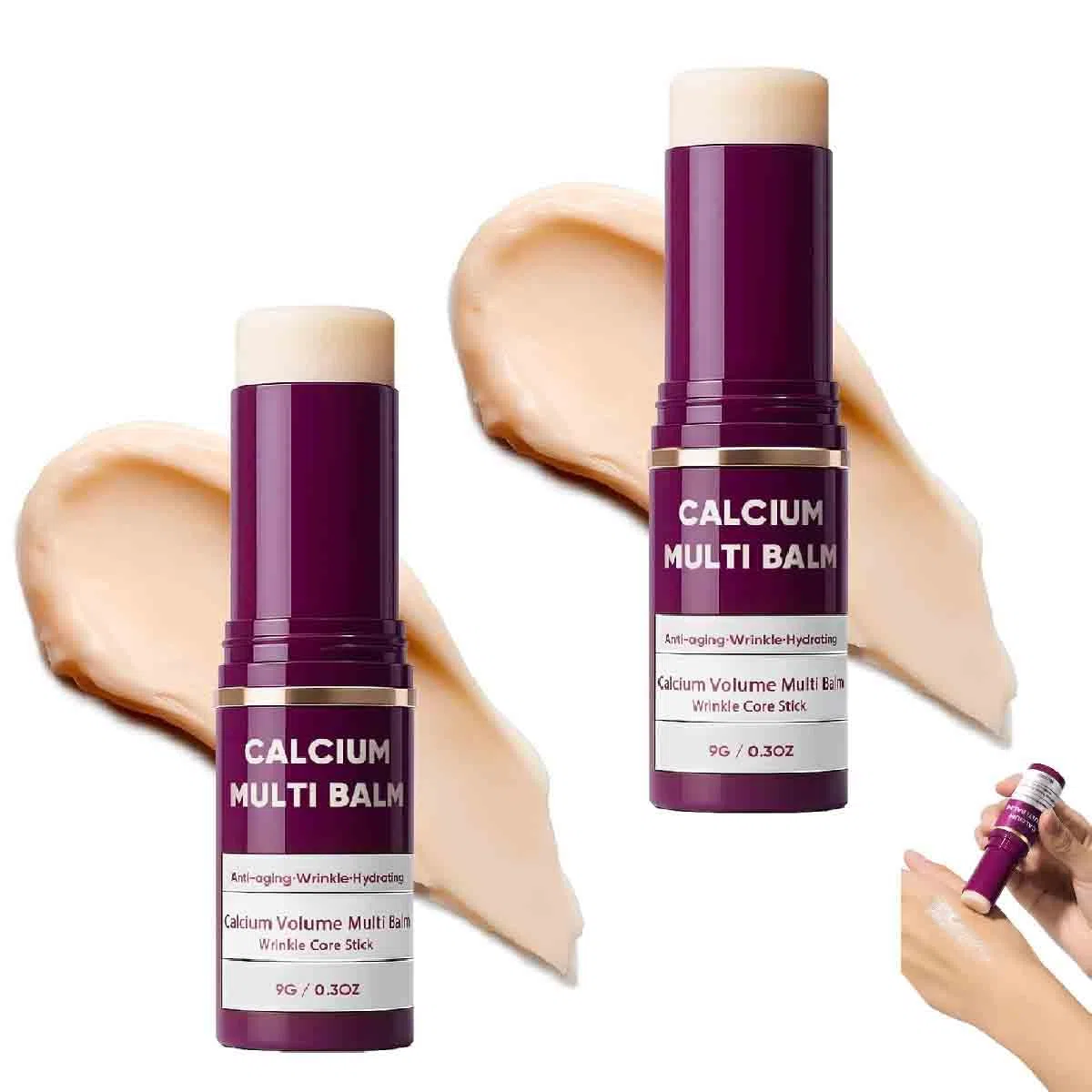 Calcium Multi Balm,Kollagen Feuchtigkeitsspender Stick,Balsam,Falten Stick,Anti-Aging & Firming Skincare stick,Hydrating, Festigung Der Haut,Geeignet Für Augen,Hals,Gesicht (2 Stk, 9g)