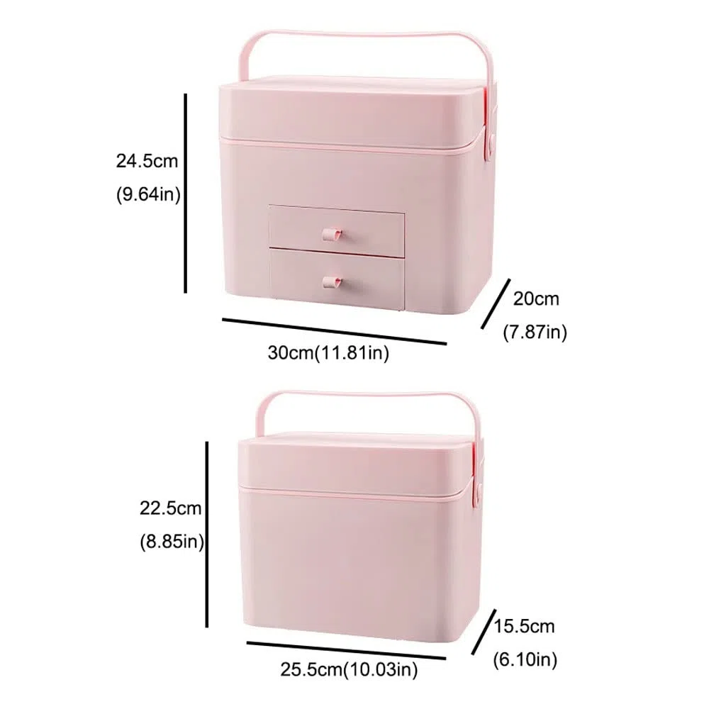 Kosmetische Vitrine Tragbare Kosmetik-Aufbewahrungsbox Hautpflege-Aufbewahrungsbox mit beleuchtetem Make-up-Spiegel-Aufbewahrungsbox Geeignet for Badezimmer-Schlafzimmer-Kommode Make-up-Organizer
