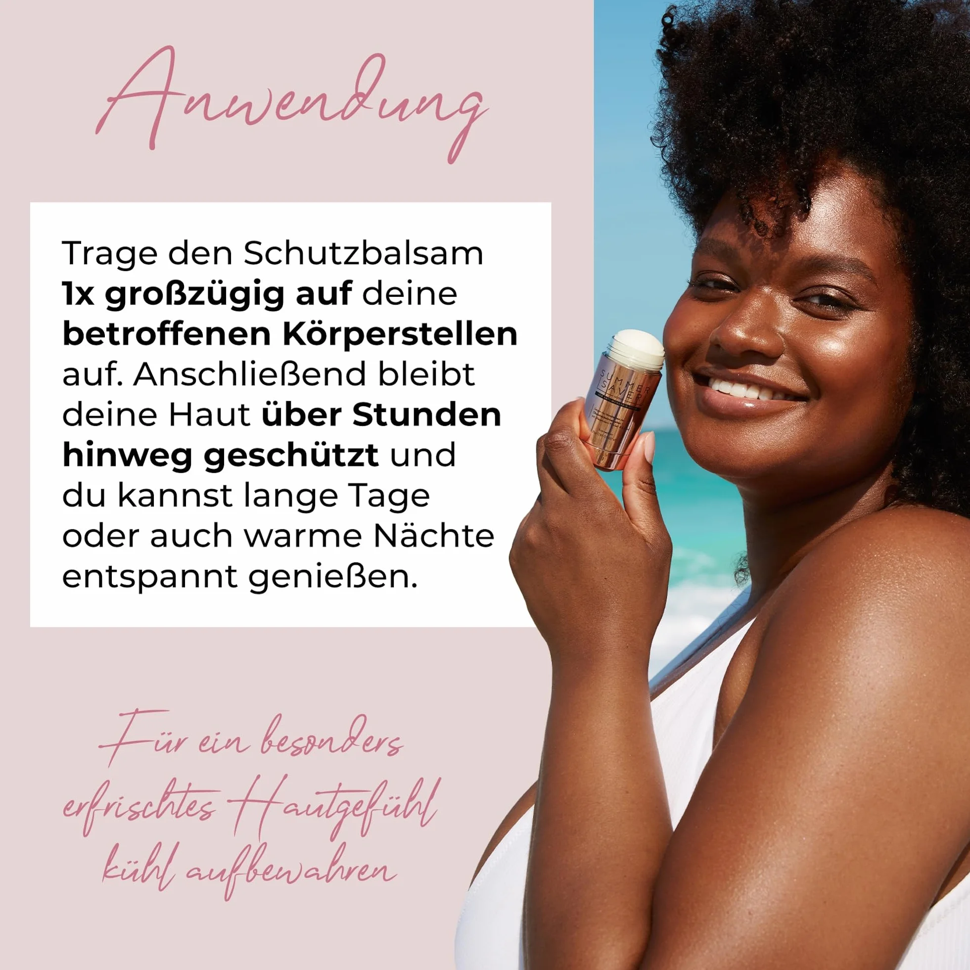 SUMMERSAVER Woman – Anti-Wundreib Stick 25 g – Schutz vor Reibung an Oberschenkeln, Achseln & BH-Kontur – mit Kokosöl, Mandelöl, Vitamin E & Allantoin – vegan & dermatologisch getestet