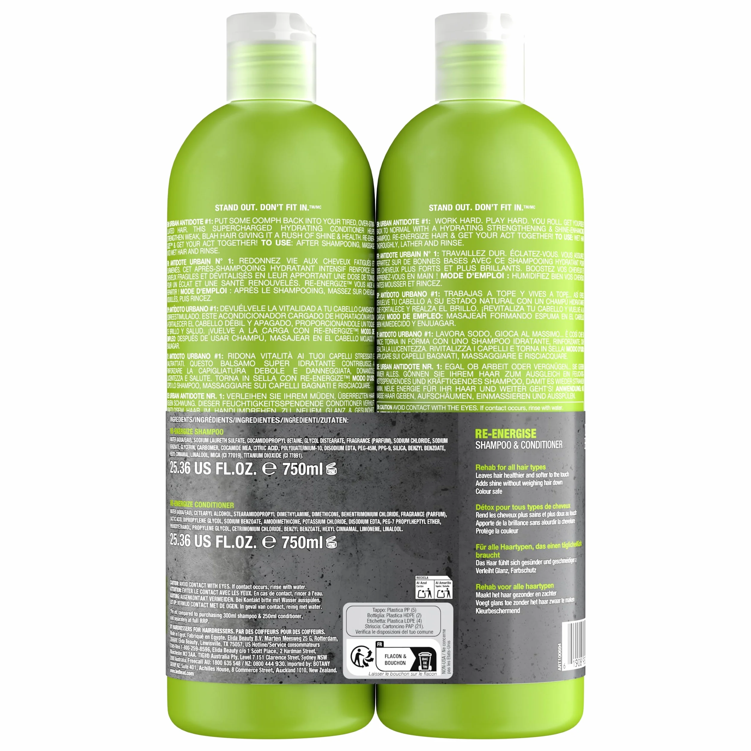 Bed Head by TIGI | Re-Energise Shampoo und Conditioner Set | Professionelle Haarpflege, tief reinigend und pflegend | Für alle Haartypen | 2 x 750 ml