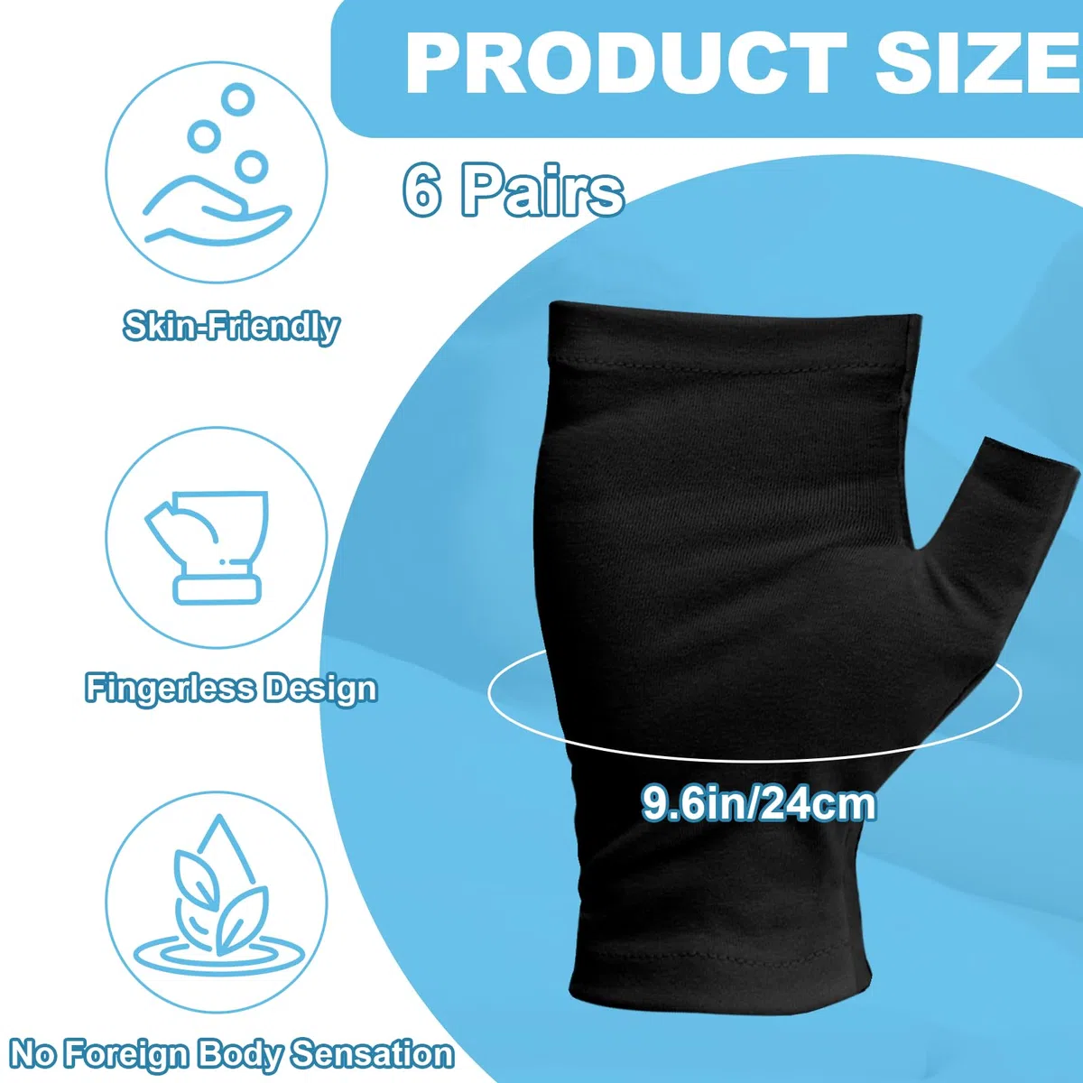 6 Paar Fingerlose Ekzem Handschuhe, Weiche Schwarz Baumwollhandschuhe FüR Ekzeme, Neurodermitis Handschuhe, Fingerlose Baumwollhandschuhe FüR Trockene HäNde, SchöNheit, Hand Spa