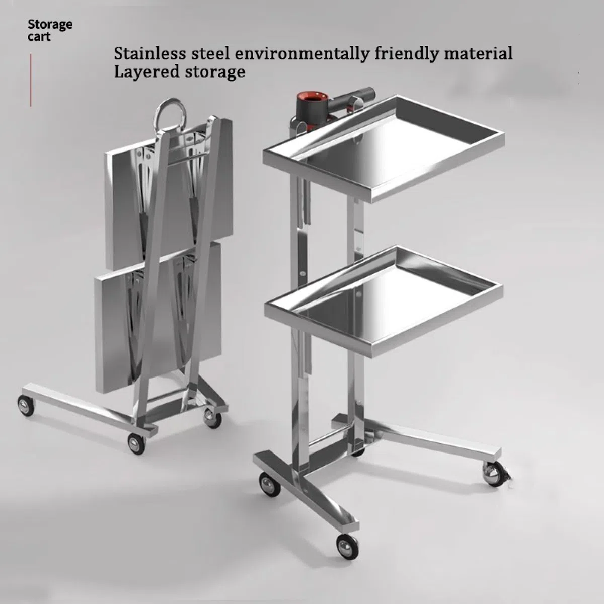 Verdickter Salon-Tablettwagen aus Edelstahl, Faltbarer Trolley-Organizer, Aufbewahrung mit Rädern, Salon-Tablett-Aufbewahrungswagen für Salon-Schönheitssalon