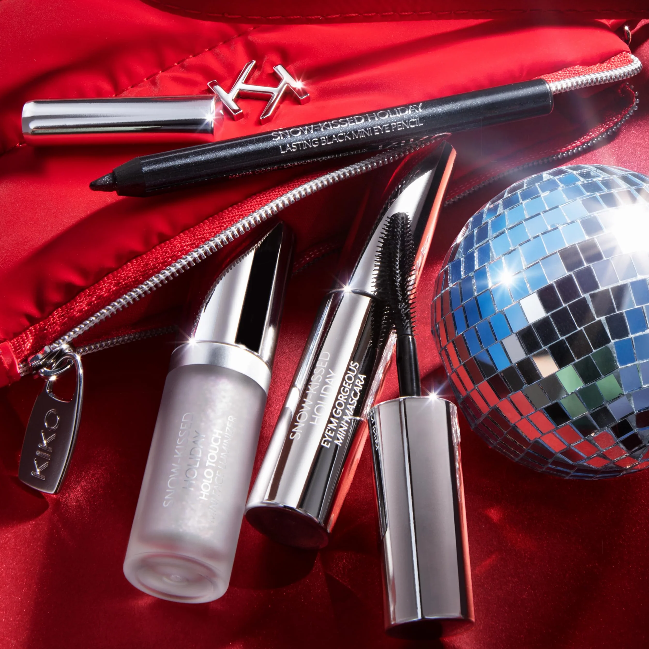 KIKO Milano Snow-Kissed Holiday Secret Santa Mini Make Up Gift Set, Make-Up-Geschenkset: Volumen-Mascara, Kajalstift Und Flüssig-Highlighter Im Miniformat