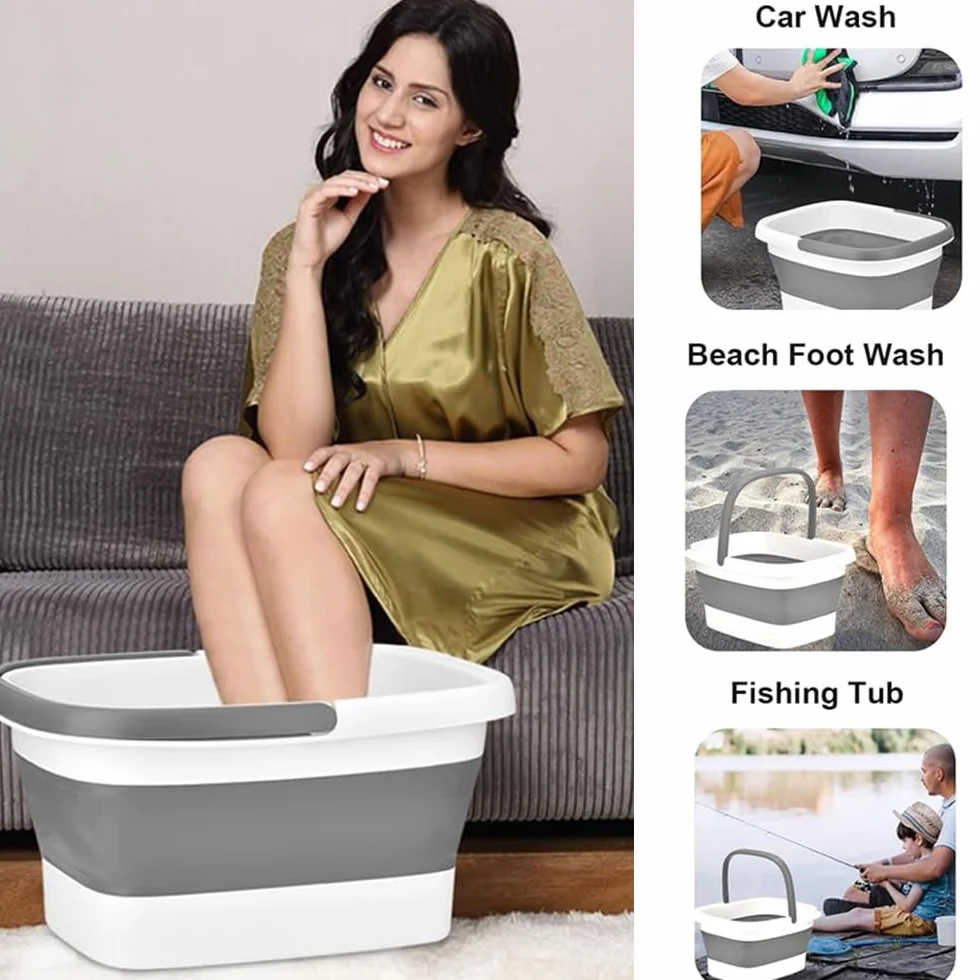 Faltbares Fußbad mit Massage, 15L Fußbadewanne Faltbar, Faltbares Fußbad zum Stressabbau, Faltbarer Eimer, Großer Fußbadewanneneimer, Linderung von Müdigkeit