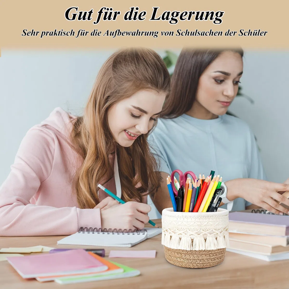 3 Stück Make up Pinselhalter,Aufbewahrungsbox Baumwoll Korb,Kammpinsel,Mini Aufbewahrungskorb,Aufbewahrungskorb Geflochten Klein,Aufbewahrungsbox,Boho-Dekorkörben für Stifte, Bleistifte,Braun