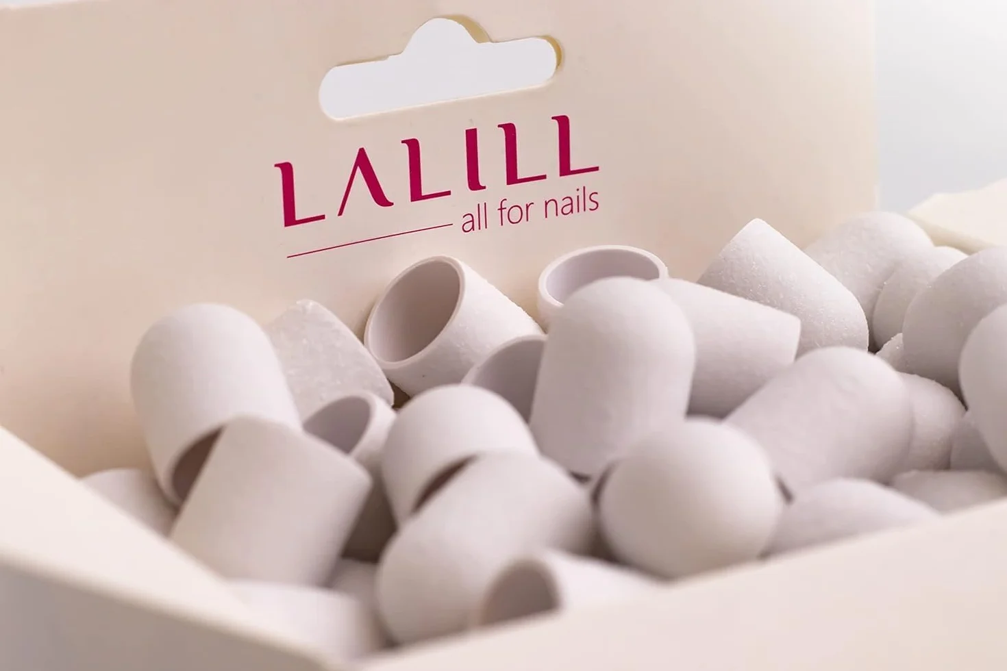 LALILL Schleifkappen LUX 50 Stück – weiße Fräskappen für Nagelfräser – Maniküre, Pediküre & Podologie – Aufsätze für Fußpflege, Hornhautentfernung, Nagelmodellage, 13mm 80er Körnung