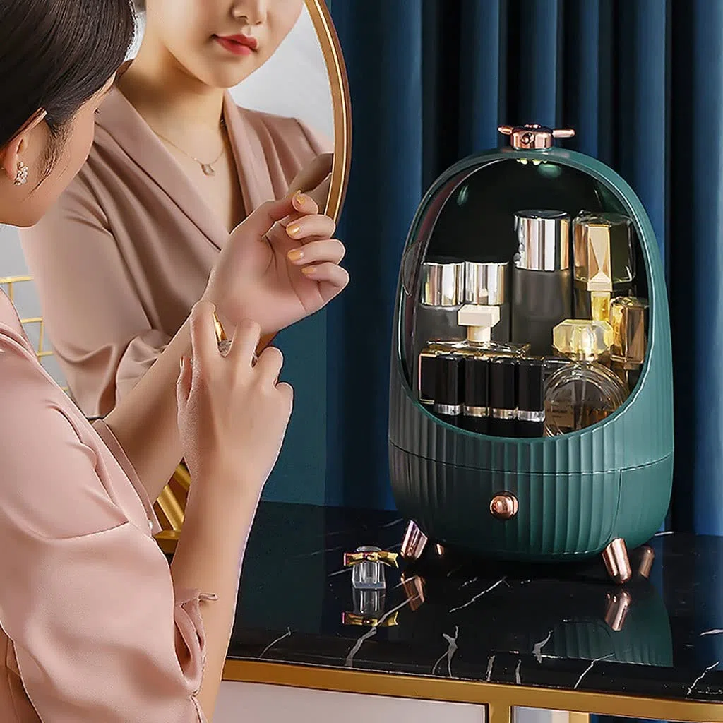 Kosmetische Vitrine Kreative einfache kosmetische Aufbewahrungsbox Hautpflege Produkt Aufbewahrungskasten Runde Aufbewahrungsbox Geeignet for Badezimmer Schlafzimmer Kommode Make-up-Organizer