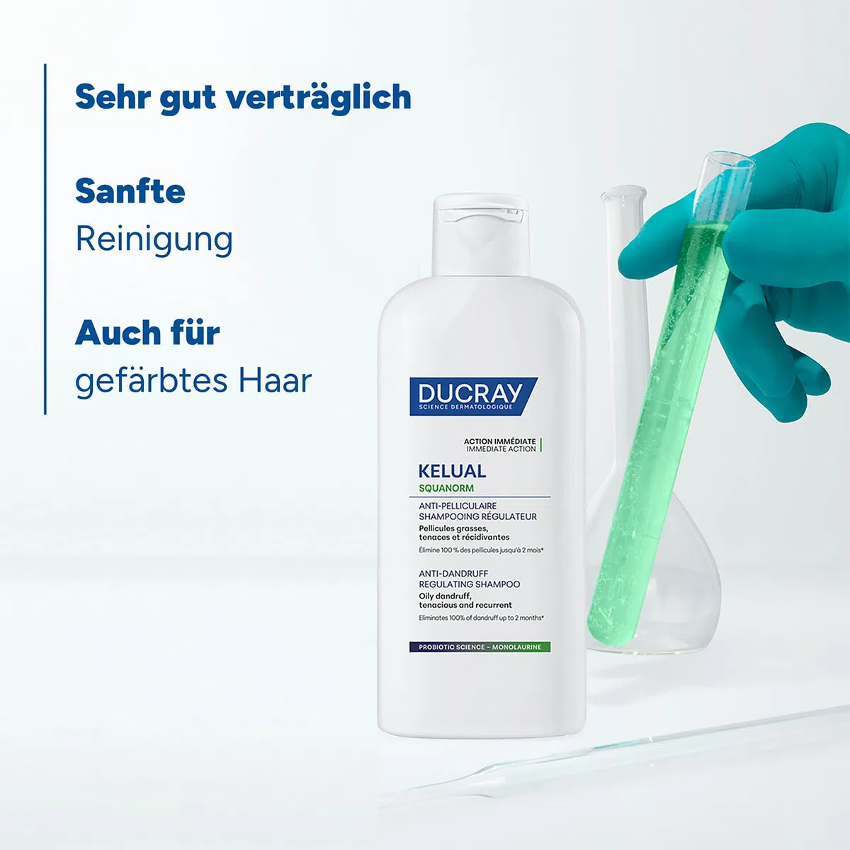 DUCRAY Kelual Squanorm - Shampoo Fettige Schuppen - Talgregulierend - Probiotic-Science-Technologie - 100% Schuppenentfernung - 2 Monate Rückfallschutz - Schuppige Kopfhaut - Klärt nachhaltig - 200 ml