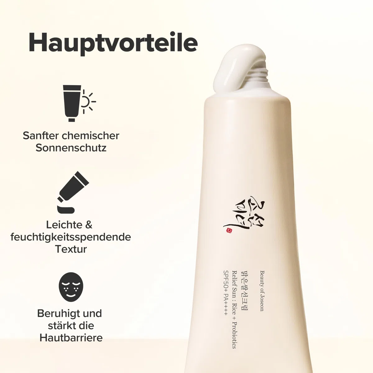 Beauty of Joseon Relief Sun Rice + Probiotics | Korean Skincare Koreanische Kosmetik Kein Weißer Schleier, Hydratisierende Sonnencreme Gesicht SPF 50+ PA++++, 50ml