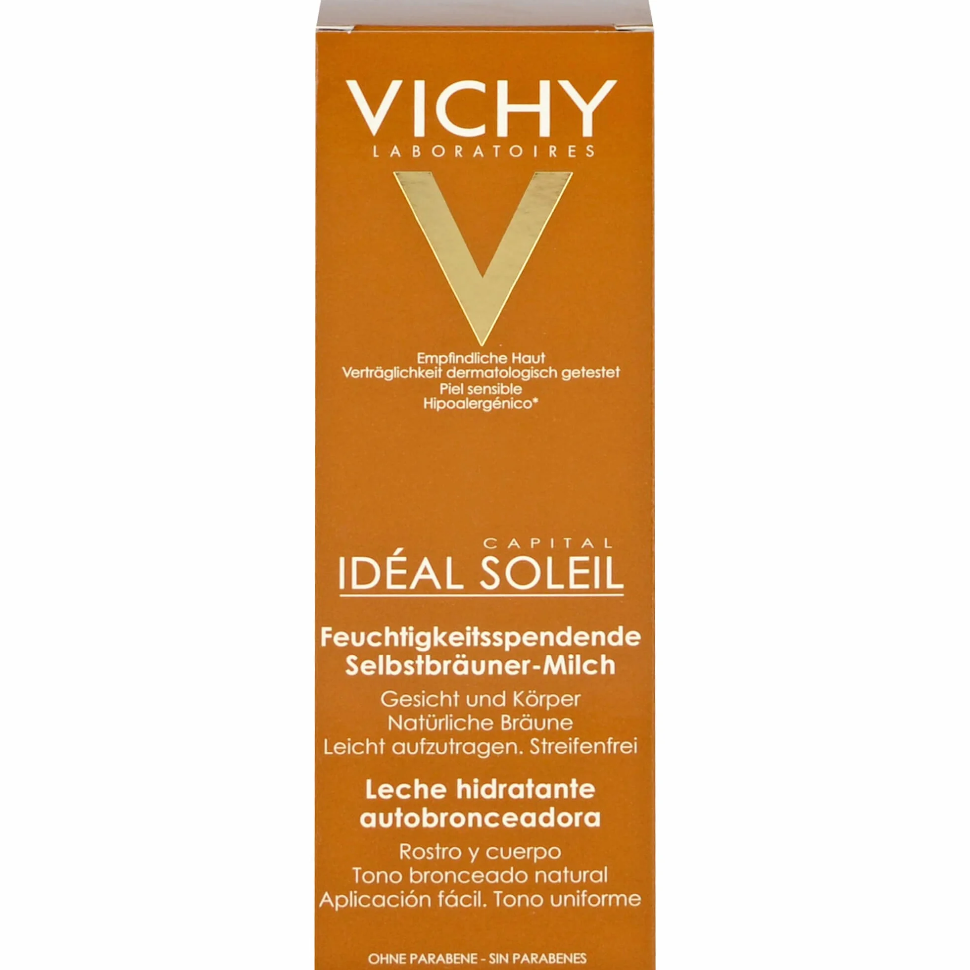 Vichy Ideal Soleil Selbstbräuner-Milch für Gesicht und Körper, Selbstbräuner mit Sheabutter, Für bis zu 8 Stunden Feuchtigkeit und eine einheitliche Bräune, 100 ml