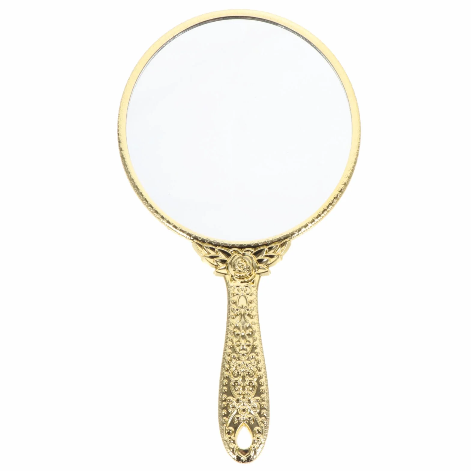 minkissy Handspiegel Retro- Griff Vintage Handheld- Spiegel Geprägte Blumen Oval Tragbarer Make- Up- für Frauen Mädchen Golden