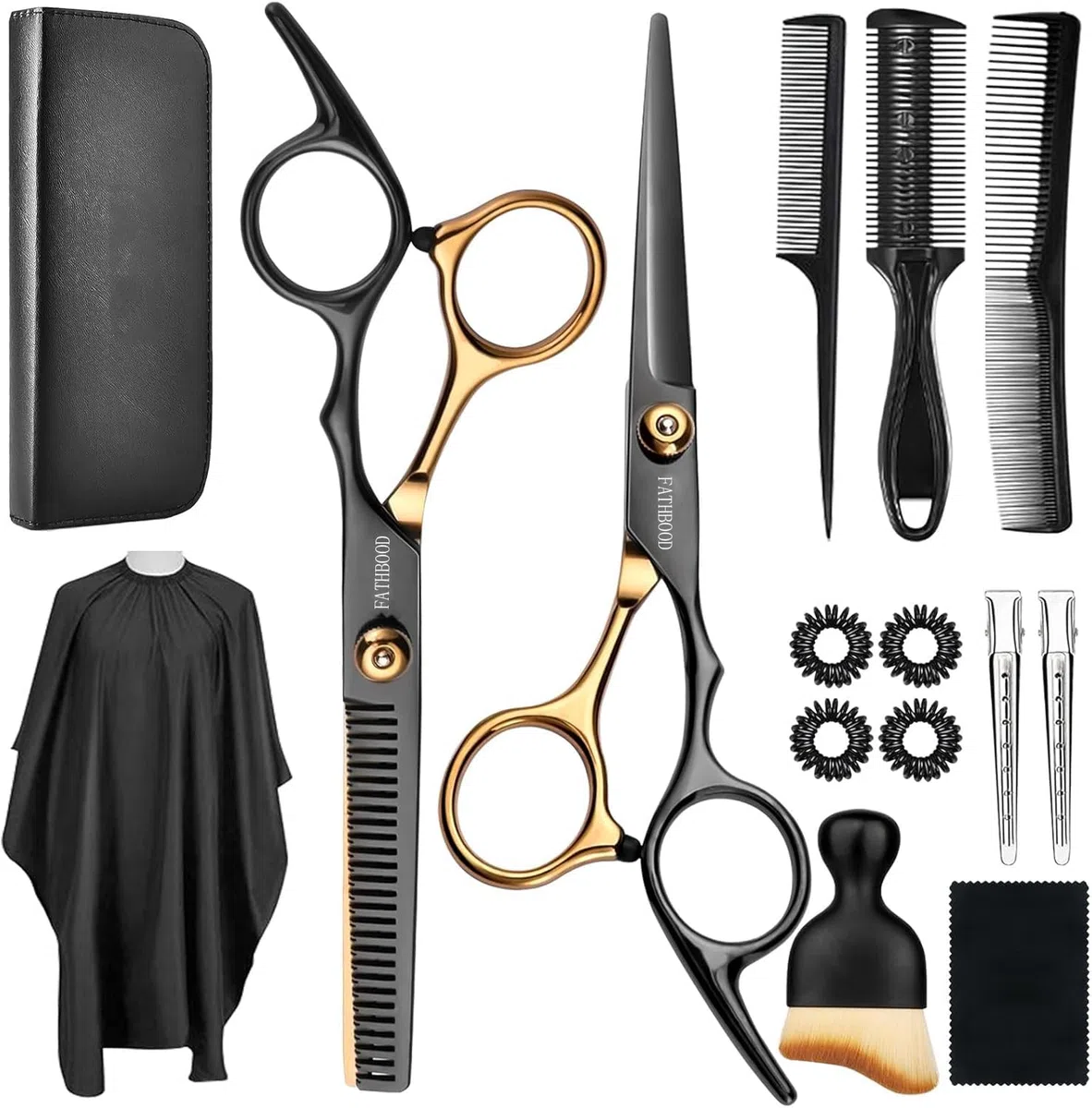 Haarschere Set, 15 Stücke Friseurschere Set Friseurscheren Profi 6,7 Zoll Haarschneideschere Hohe Qualität 440C Delstahl Haarschneide Set für Damen Herren Kinder Familie Friseursalon