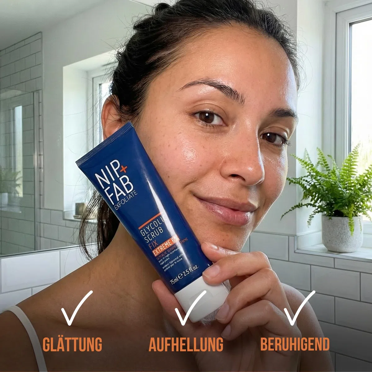 Nip + Fab Glycolic Fix Scrub Extreme – Gesichtspeeling mit 6% Glykolsäure – 3-in-1 AHA/BHA Peeling zur Porenverfeinerung & Hautglättung, 75 ml
