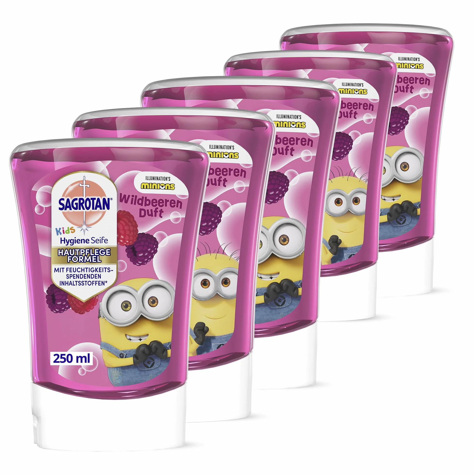 Sagrotan Kids No-Touch Nachfüller Wildbeeren – Für den automatischen Seifenspender – 5 x 250 ml Handseife