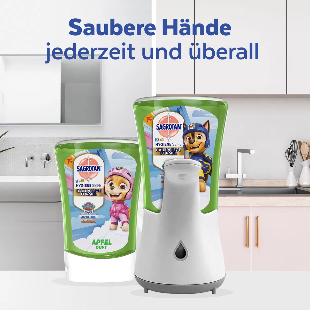 Sagrotan Kids No-Touch Nachfüller Apfel – Für den automatischen Seifenspender – 5 x 250 ml Handseife