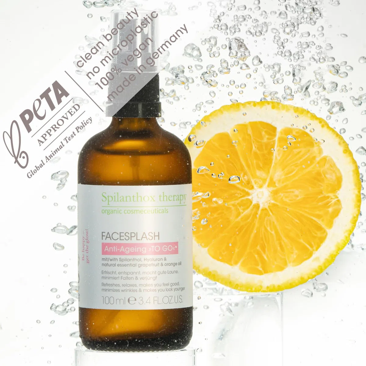 Spilanthox therapy - Facesplash Anti-Aging „TO GO“ - straffende & pflegende Gesichtspflege - Spilanthol & Hyaluronsäure - Setting Spray für Make-up - 100% Bio-Botox - vegane Naturkosmetik - 100ml