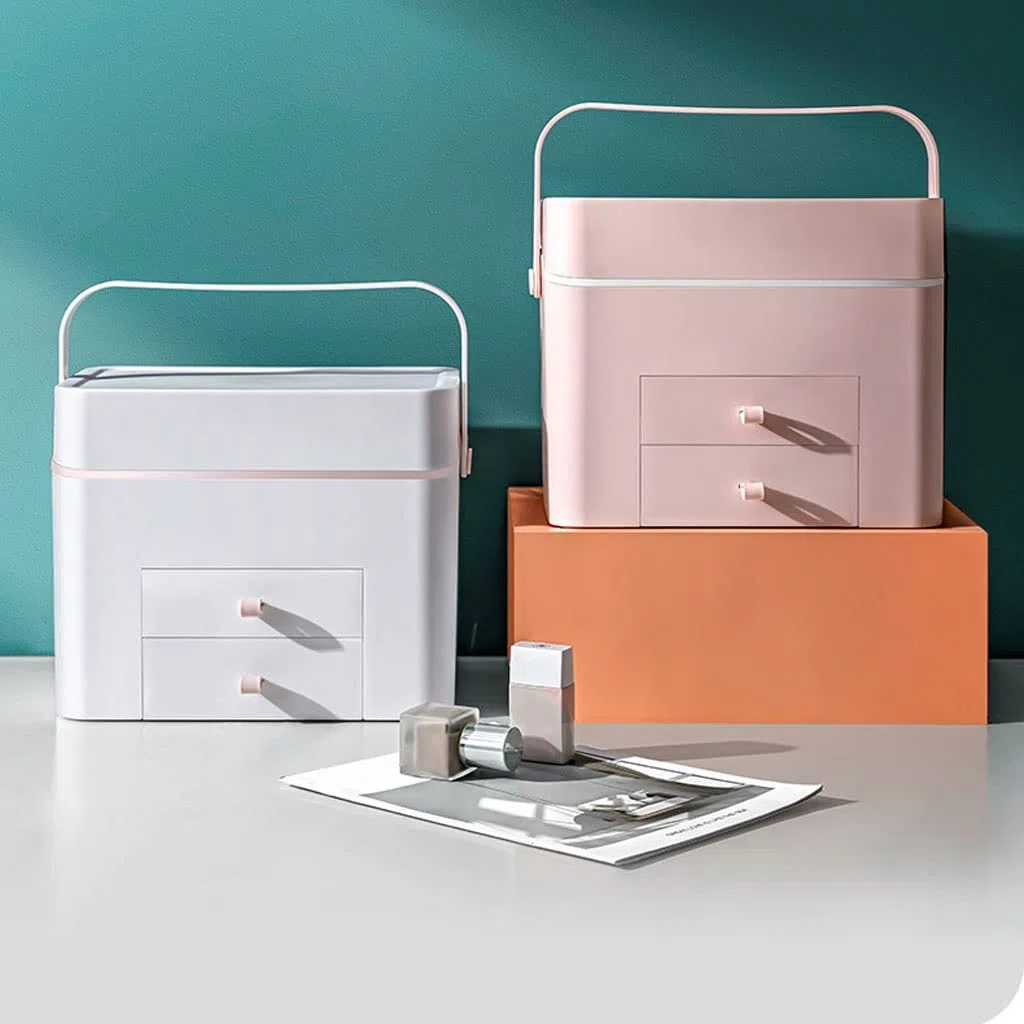 Kosmetische Vitrine Tragbare Kosmetik-Aufbewahrungsbox Hautpflege-Aufbewahrungsbox mit beleuchtetem Make-up-Spiegel-Aufbewahrungsbox Geeignet for Badezimmer-Schlafzimmer-Kommode Make-up-Organizer