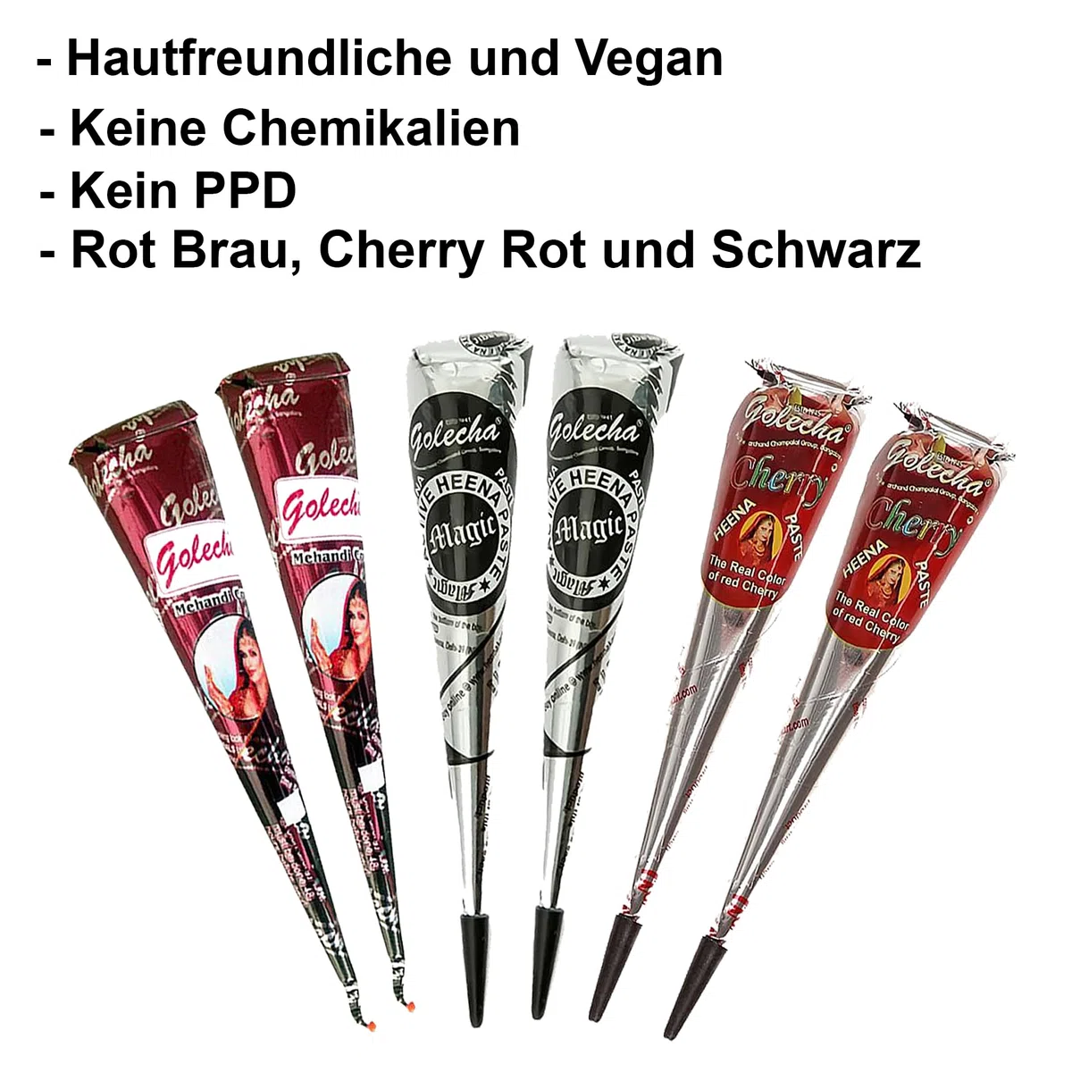 Naturic 6x Henna Tattoo, Temporäre Tattoo 11x Henna Tattoo Schablone, Temporäre Mehndi Tattoos, Natürliche Kegel, Tattoo sticker, Temporäre Tätowierung Rotbraun, Cherry Rot, Schwarz