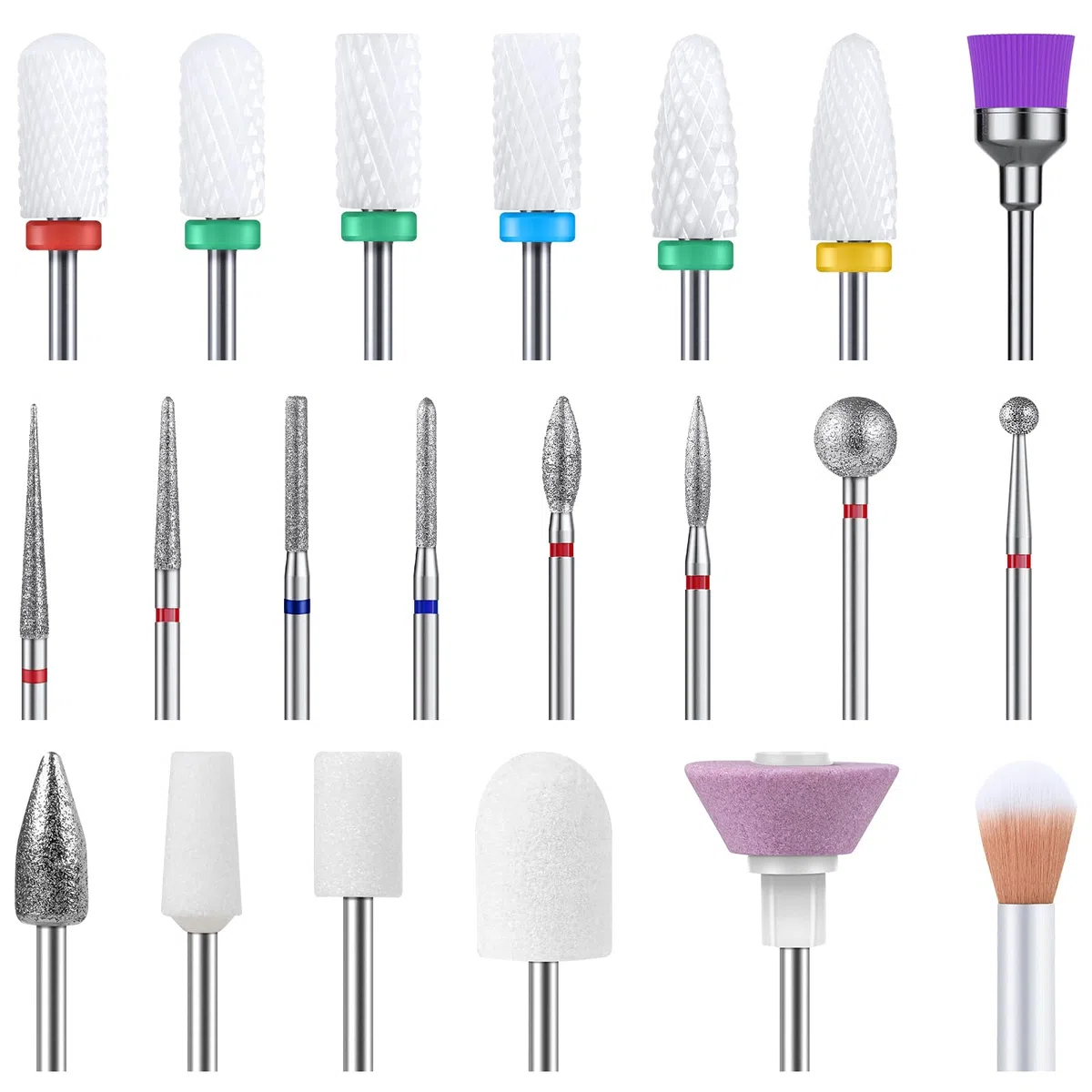 MelodySusie 21 Stück Nagelfräser Aufsätze, 3/32 Zoll Professionelle Nagelfräser Bits, Diamant und Keramik Fräser Nägel Bit, Nagelfräser Bits Set für Maniküre/Pediküre (21 Stück Nagelfräser Bits)