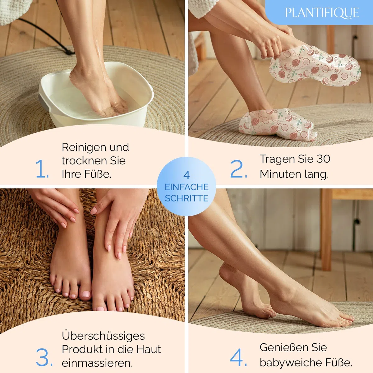 Plantifique Koreanische Fußmaske Socken, 4 Paar mit Box - Fusspflege Hornhaut Socken für Trockene Füße und Rissige Fersen - Hornhautentferner - Korean Foot Mask